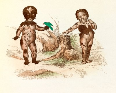Holčička pokrytá chlupatými skvrnami (rytina) od Unknown artist