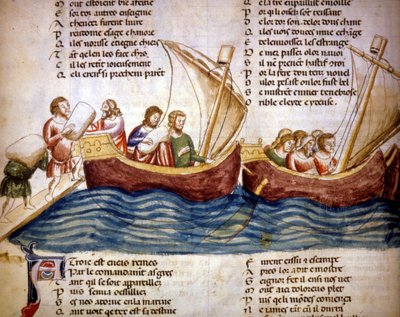 Nakládání nákladu na palubu, konec 13. století. Miniatura „Roman de Troy““ od Benoita de Saint Maure. Biblioteca Marciana ze 14. století, Benátky od Unknown artist