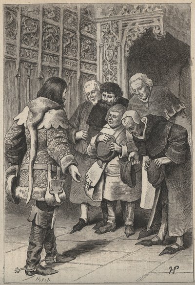 Lord Patrice Charteris a Bourgeois of Perth - ilustrace z 19. století k historickému románu „The Pretty Girl of Perth or Valentine