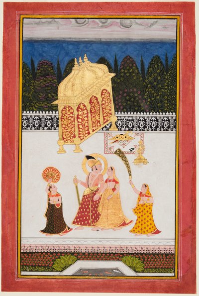 Maharana Ari Singh II z Mewar (r. 1761–73) se svou chotí na terase od Unknown artist