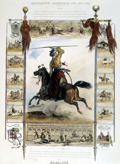 Mameluck (východní jízda na koni) - v „“Malebné historii starověkého a moderního jezdectví““ od Charlese Aubryho od Unknown artist