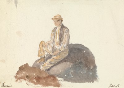 Muž sedící na skále (Madeira 16. ledna) od Unknown artist