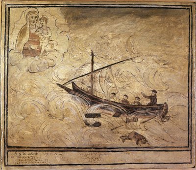 Muž u moře. Voto z 16. století z kostela Madonna dell