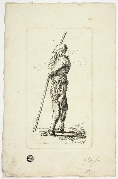 Muž v brnění Holding Staff od Unknown artist
