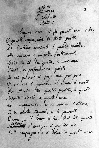 Rukopis "" Idilli "" (Idyly) od italského básníka Giacoma Leopardiho (1798 - 1837) 19. století od Unknown artist