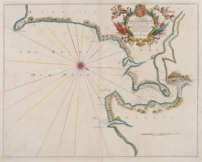 Mapa přístavu Kingsale (kolorovaný lept) od Unknown artist