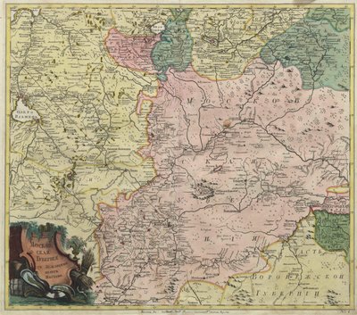 Mapa moskevského gubernia a částí nejbližších provincií - Anonymní mistr - 1745 - Mědirytina, akvarel - Akademie věd, Petrohrad od Unknown artist