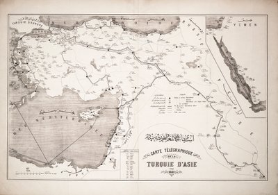 Mapa Turecka s telegrafními kabely a stanicemi od Unknown artist