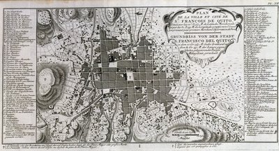 Mapa města a města St François de Quito - v „“Historická cesta Jižní Ameriky provedená řádem španělského krále od Dona George Juana a Dona Antoina de Ulloa“, T.1, v C.A. Jombert, Librairie du Roi, Paříž od Unknown artist
