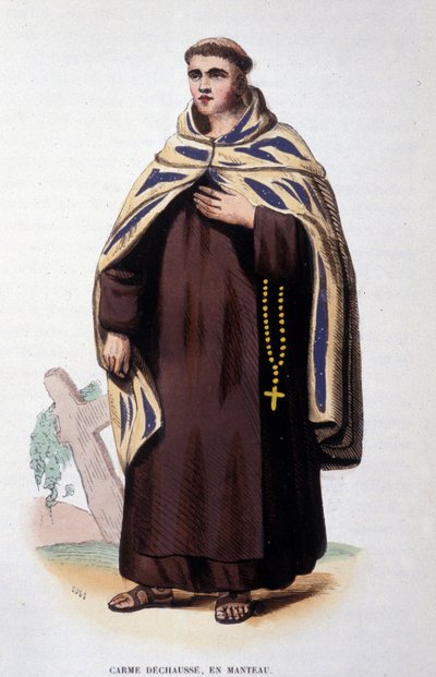 Člen Řádu Karmelu volný (Řád Panny Marie Karmelské). Rytina 19. století od Unknown artist