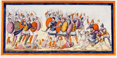 Menelas (vpravo), řecký válečník, byl právě zraněn šípem spojence Trojanů. Ilias, píseň IV. Rytina z konce 18. století. od Unknown artist