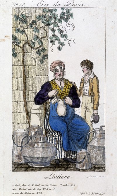 Mléko nalévání mléka do láhve pro mladého muže - v „“Cris de Paris“, deb. 19. století od Unknown artist
