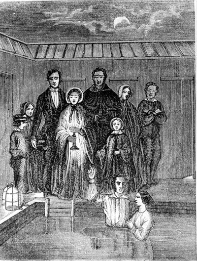 Mormonský křest. 19. století rytina. od Unknown artist