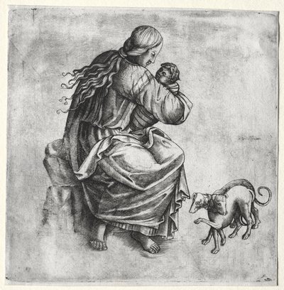 Matka a dítě se dvěma psy od Unknown artist