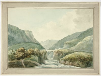 Horské městečko u mostu překlenujícího říčky od Unknown artist
