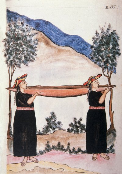 Indiáni Moyobamba nosí svou kánoi z knihy „Trujillo del Peru“ nebo „Codex Martinez Companion“, od Baltazara Martineze Companiona a Bujandy, biskupa z Trujillo (1782-1785) od Unknown artist