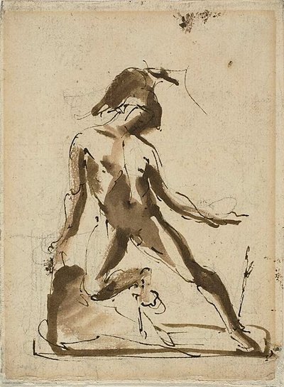 Mytologická postava: Achilles se lví kůží (recto); náčrty postav (verso) od Unknown artist
