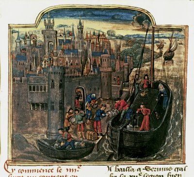 NAVIGACE: Nakládání obchodní lodi, konec 15. století (miniatura) od Unknown artist