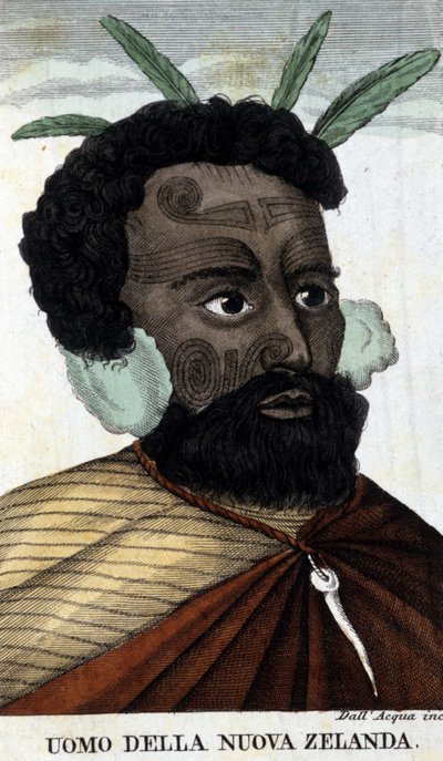 Původní Maori z Nového Zélandu. 19. století rytina. od Unknown artist