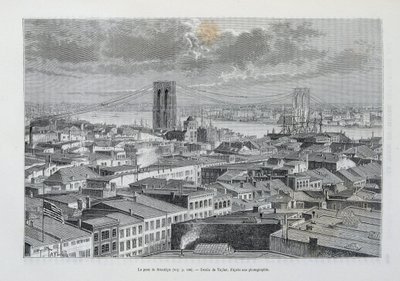 New York a Brooklyn Bridge ve výstavbě - v „“The World Tour””, 2. sem. 1881 od Unknown artist