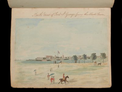Severní pohled na Fort St George s výhledem na černé město“, cca 1800 (akvarel) od Unknown artist
