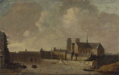 Notre-Dame a Arcibiskupský palác, pohled z nábřeží Quai de la Tournelle, kolem roku 1640, dnešní 4. obvod, mezi lety 1635 a 1645 (olej na dřevě) od Unknown artist