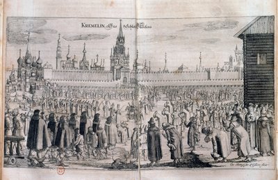 Oficiální ceremoniál s průvodem v moskevském Kremlu. Rytina 17. století. ruská knihovna od Unknown artist