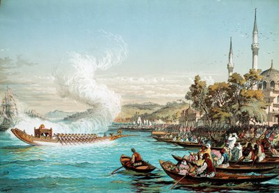 Osmanská říše: námořní svátek v Konstantinopoli. Litografie 19. století. Knihovna dekorativních umění, Paříž od Unknown artist
