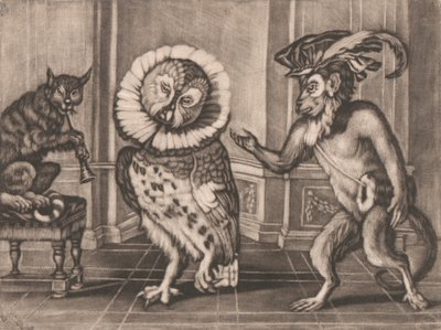 Sova, opice a kočka z Mezzotintoes od Smith, sv. III od Unknown artist