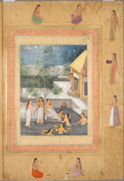 Stránka z alba Late Shah Jahan: Harem Night-Bathing Scene (recto) od Unknown artist