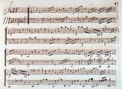 Strana hudební partitury Castor et Pollux, lyrická tragédie od Rameaua (1737) od Unknown artist