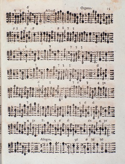 Strana partitury Sonáty pro 2 housle, violoncello a varhany, op. 5 od Giuseppe Aldrovandiniho (1706) od Unknown artist