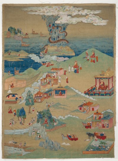Malovaný prapor (thangka) pěti mravních příběhů z Avadana Kalpalata Jataka od Unknown artist