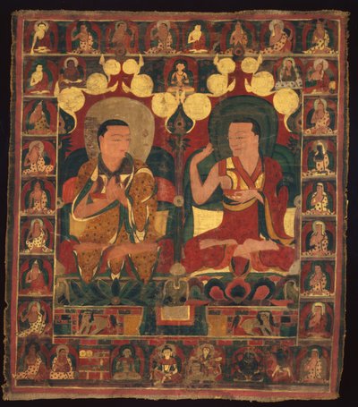 Malovaný prapor (thangka) linie malby dvou lamů v diskusi od Unknown artist