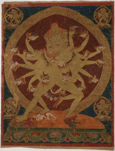 Malovaný prapor (thangka) Hevajry nesoucího lebku (kapâladhara) od Unknown artist