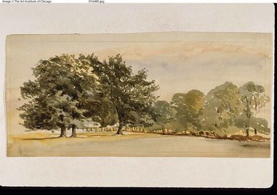 Panorama zalesněného háje (recto); krajina s lesem vpravo (verso) od Unknown artist