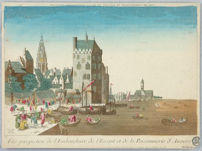 Peep-show, perspektivní pohled na ústí Scheldt a posonry v Antverpách od Unknown artist