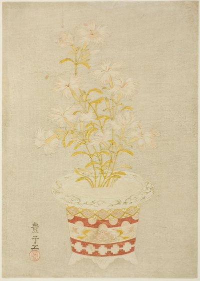 Růžové v porcelánovém květináči od Unknown artist