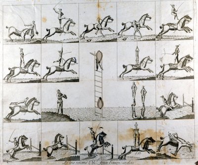 Deska 19 tisků znázorňujících zdatnost anglického voltigra pana Price. cca 1790 od Unknown artist
