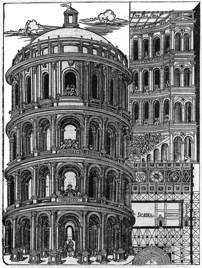 Deska převzatá z knihy „De architectura““, pojednává o architektuře Marca Vitrubia Pollio dit Vitruvio (1. století př. n. l.), římského architekta. Italské vydání Gianbaptista Caporali di Perugia 1536. od Unknown artist