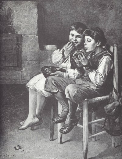 Chudí chlapci jedí, konec 19. století (dřevoryt) od Unknown artist