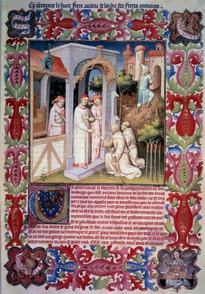 Papež Jan XXII. pověřil Odorika z Pordenone (františkána) posláním evangelizovat zámořské moře. Muži vedoucí koroptve do Trabzonu. Zbraně a emblém Jean bez obav. Zbraně Jean de Berry. Miniatura v „“ itineráriu. Kniha zázraků", od Unknown artist