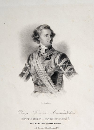 Portrét Grigorije Alexandroviče Potěmkina nebo Potiomkina (princ Grigorij Alexandrovič Potěmkin-Tavricheski (Potěmkin Tavricheski) (1739-1791), ruský voják a vládní muž - rytina z konce 18. od Unknown artist