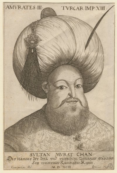 Portrét de Mourad III (1546-1595), osmanský sultán - Murad III (1546-1595), sultán Osmanské říše - Anonym - 1593 - Lept - 18,5x12,3 - Soukromá sbírka od Unknown artist