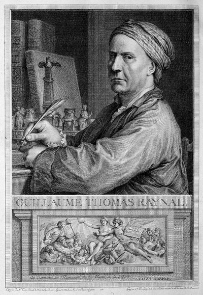 Portrait en frontispiece de Raynal – v „“Filozofické a politické historii evropských osídlení a obchodu ve dvou Inde”” od Guillaume Thomase Raynala. od Unknown artist