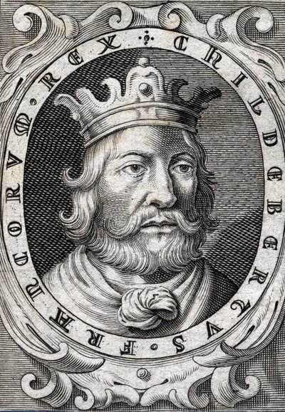 Portrét Childeberta I. (v. 495-558) Král Paříže, rytina z 18. století od Unknown artist