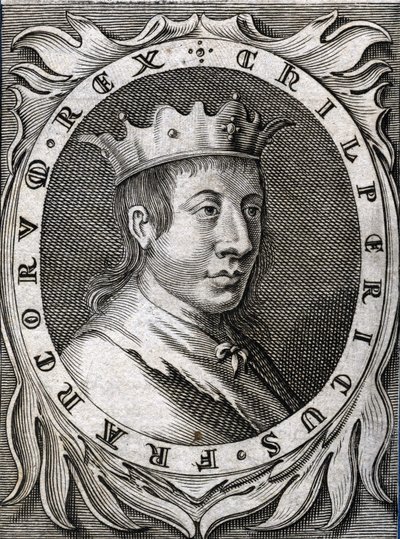 Portrét Chilperica II. (v. 670 - 721), krále Neustrije. 18. století rytina. od Unknown artist