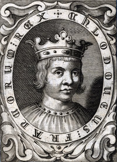 Portrét Chlodvíka III. (? - 695), krále Austrasie. 18. století rytina od Unknown artist