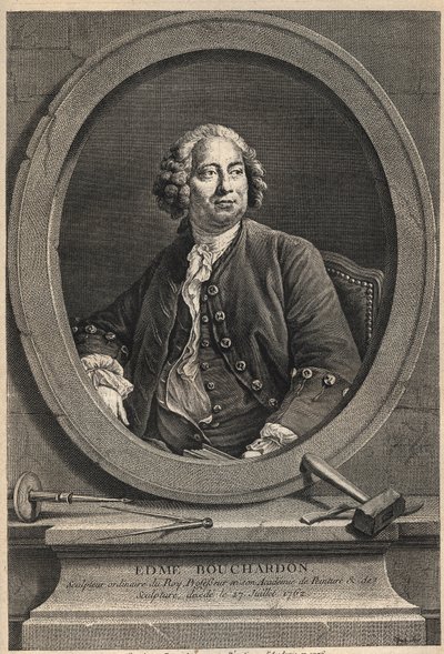 Portrét Edma Bouchardona (1698-1762) francouzský sochař a karikaturista - rytina z roku 1776 od Unknown artist