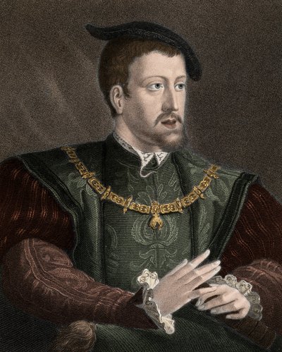 Portrét císaře Karla V. (1500-1558) s náhrdelníkem Řádu zlatého rouna - Karel V. (1500-1558) s řetězem Řádu zlatého rouna na krku - rytina - 19. stol. od Unknown artist